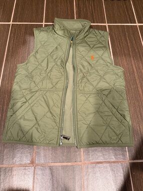 Polo by Ralph Lauren Quilted Olive Green Vest with Orange Pony Accent